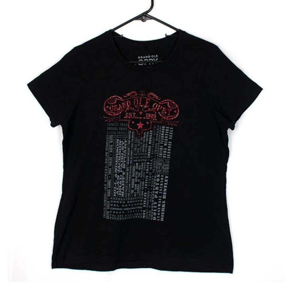 Grand Ole Opry With Red Sequins Womens Black Shirt